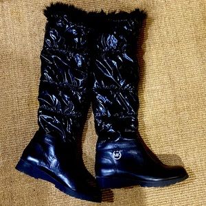 Michael Kors Shiny Black Fur-Trim Boots